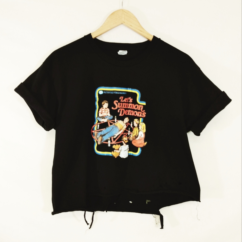SOLD "Let's Summon Demons" Distressed Crop Top - Picture 1 of 4